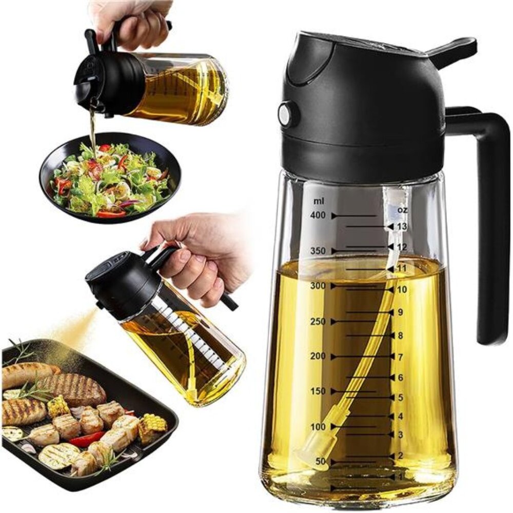 TrendPlain 16oz/470ml Glass Olive Oil Sprayer for Cooking – 2 in 1 Olive Oil